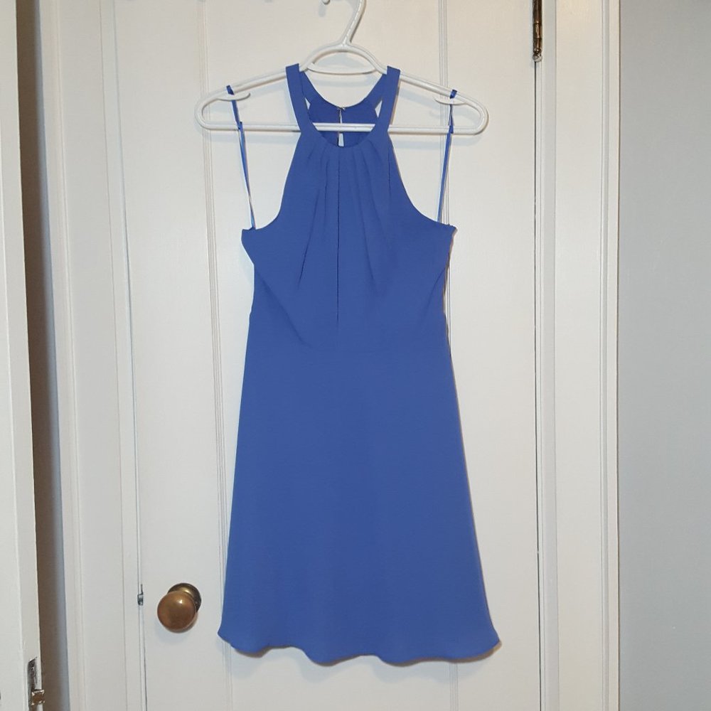 Express Blue Mock Halter Fit & Flare Dress